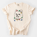 Large Ivory - Pomeranian Christmas Lights Dog Breed Comfort Colors T-shirts - 40+ Dog Breeds
