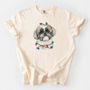 Medium Ivory - Shih Tzu Christmas Lights Dog Breed Comfort Colors T-shirts - 40+ Dog Breeds