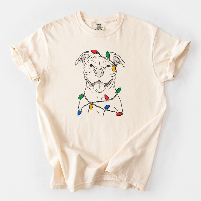 Christmas Lights Dog Breed Comfort Colors T-shirts - 40+ Dog Breeds