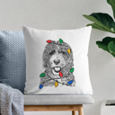 Bernedoodle Christmas Lights Dog Breed Throw Pillow Cover - 40+ Dog Breeds