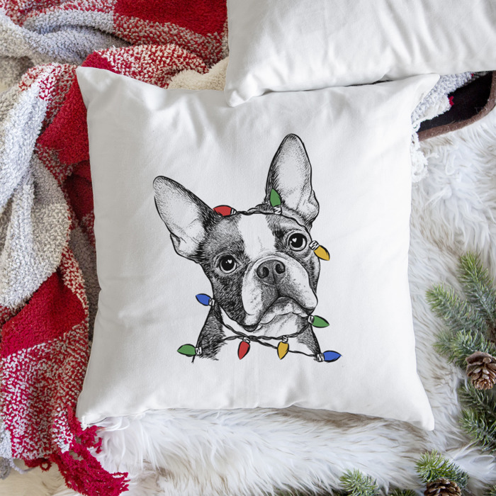 Christmas Lights Dog Breed Throw Pillow Cover - 40+ Dog Breeds