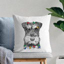 Mini Schnauzer Christmas Lights Dog Breed Throw Pillow Cover - 40+ Dog Breeds