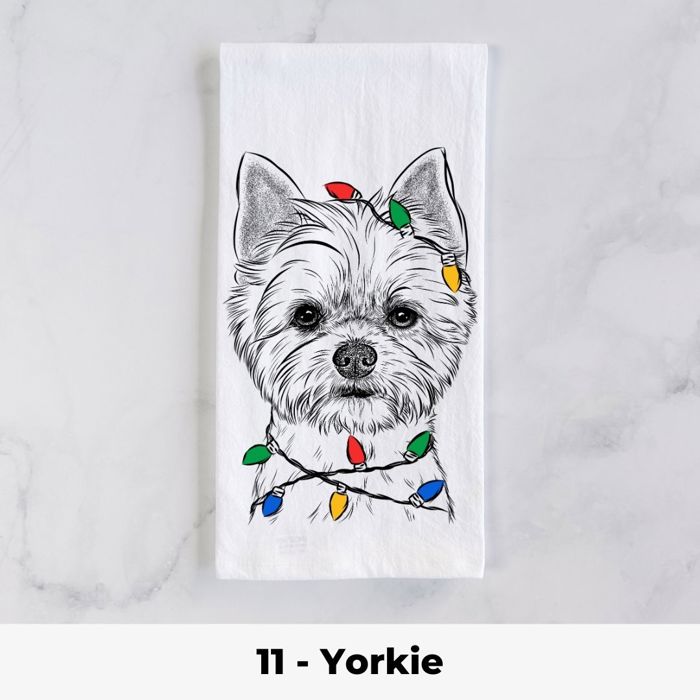 Dog Christmas Lights Tea Towel - 25+ Breeds