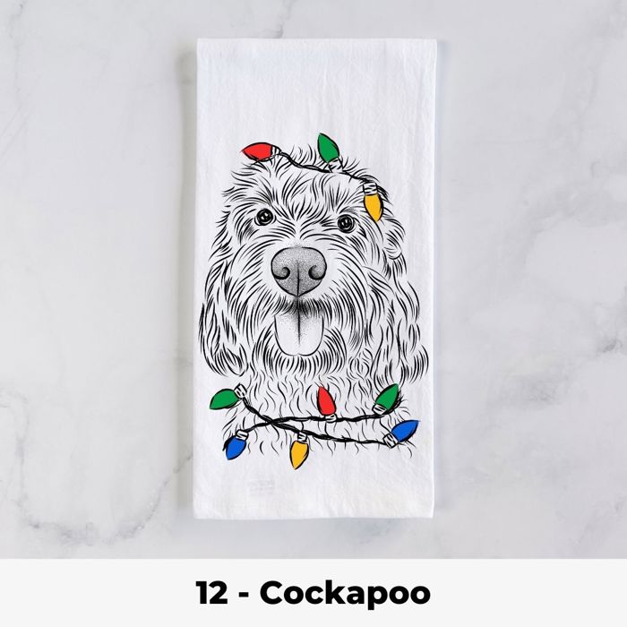 Dog Christmas Lights Tea Towel - 25+ Breeds