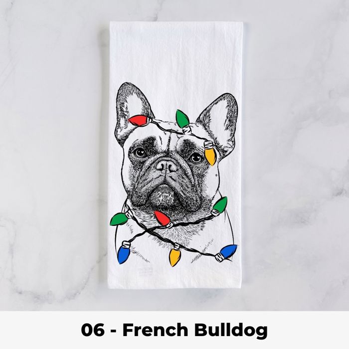 Dog Christmas Lights Tea Towel - 25+ Breeds