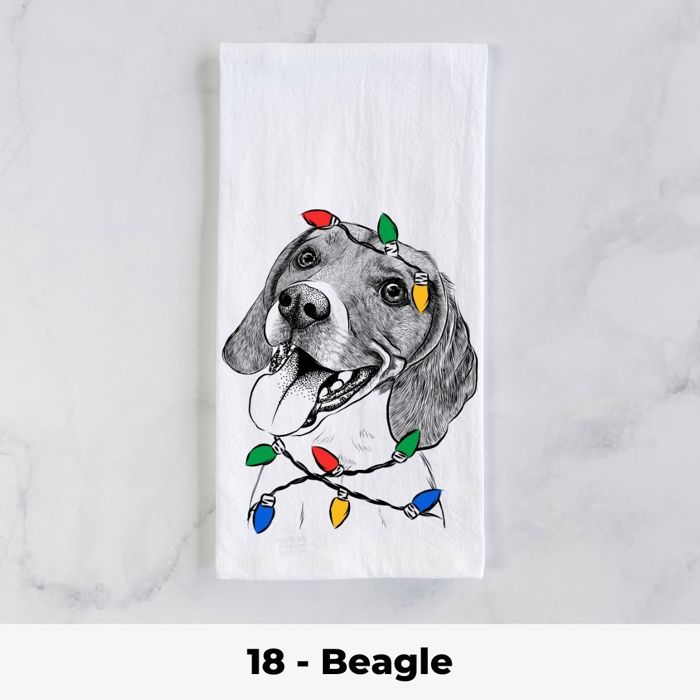 Dog Christmas Lights Tea Towel - 25+ Breeds