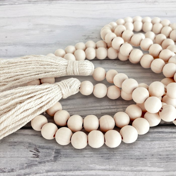76" Wood Bead Garland with Jute Tassels