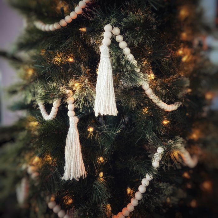 76" Wood Bead Garland with Jute Tassels