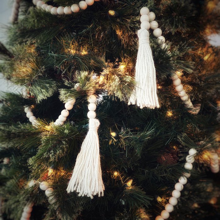 76" Wood Bead Garland with Jute Tassels