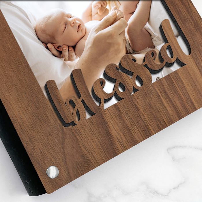 Personalized "Blessed" Wood Journal with Photo Sleeve