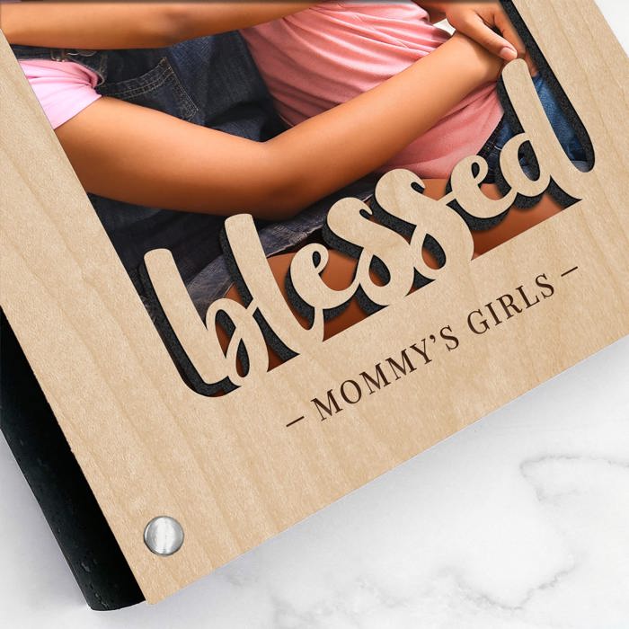 Personalized "Blessed" Wood Journal with Photo Sleeve