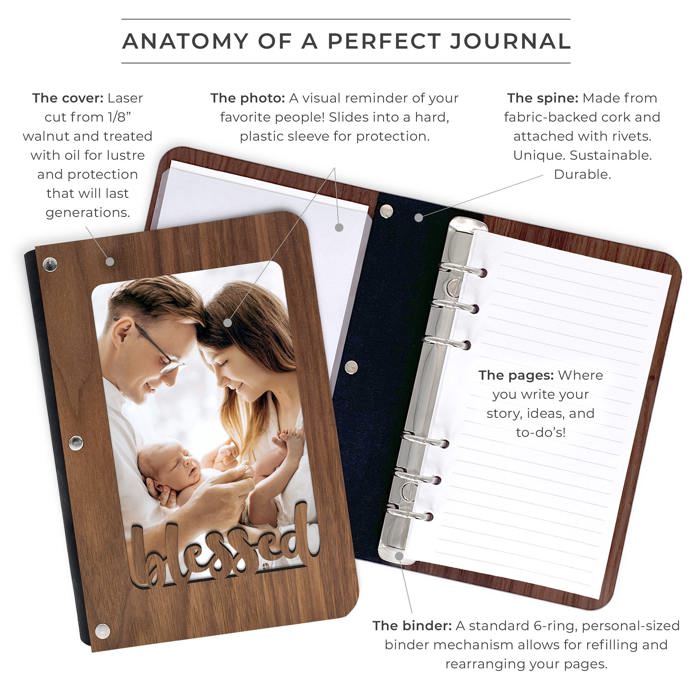 Personalized "Blessed" Wood Journal with Photo Sleeve
