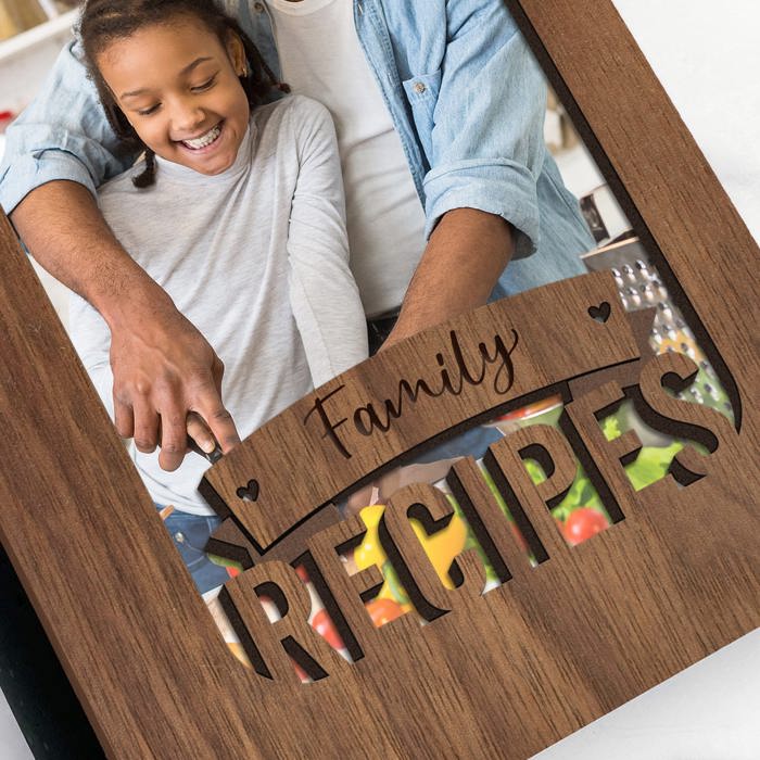 Personalized Wood Recipe Book with Photo Sleeve, Banner Design