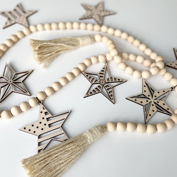 Barn Star Wood Bead Garland with Interchangeable Seasonal Charms