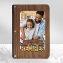 Walnut (Dark Wood) Not Personalized Personalized Wood Recipe Book with Photo Sleeve, Banner Design