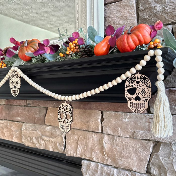 Candy Skull Wood Bead Garland with Interchangeable Seasonal Charms