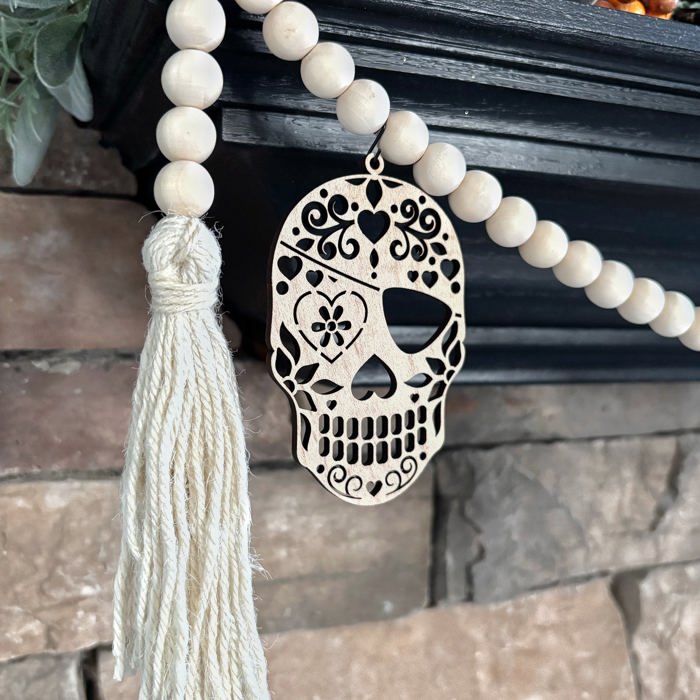 Candy Skull Wood Bead Garland with Interchangeable Seasonal Charms