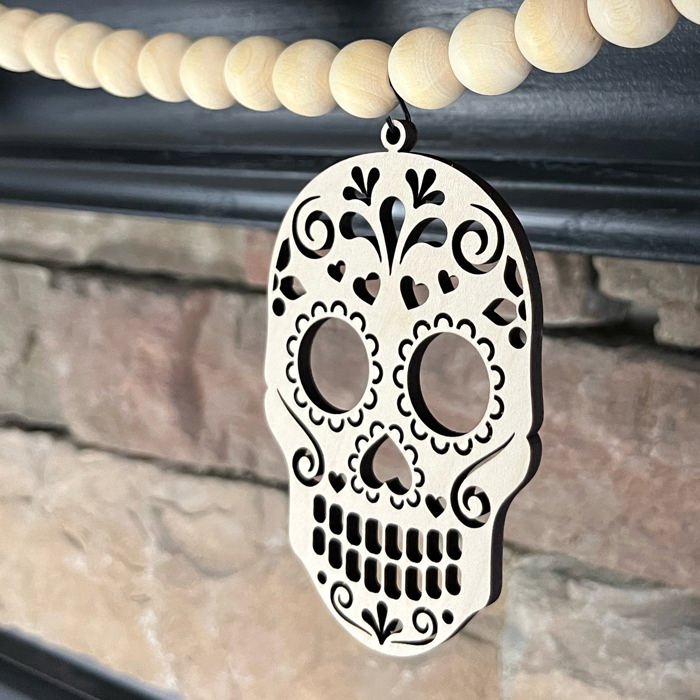 Candy Skull Wood Bead Garland with Interchangeable Seasonal Charms