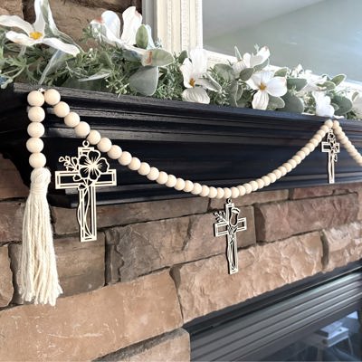 Cross Wood Bead Garland with Interchangeable Seasonal Charms