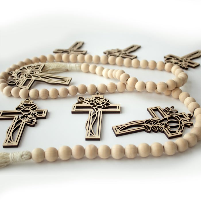 Cross Wood Bead Garland with Interchangeable Seasonal Charms