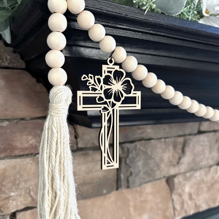 Cross Wood Bead Garland with Interchangeable Seasonal Charms