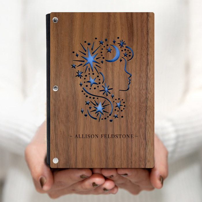 Personalized Wood Journal with Photo Sleeve - Dreams Design