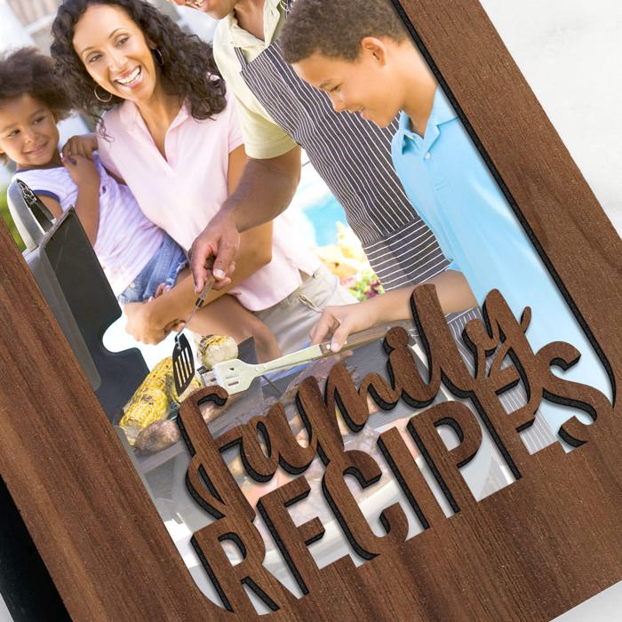 "Family Recipes" Personalized Wood Recipe Book with Photo Sleeve