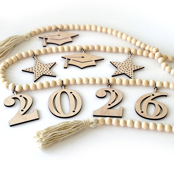 Graduation Wood Bead Garland with Interchangeable Seasonal Charms