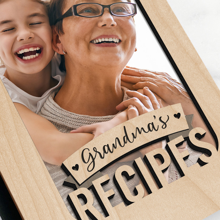 "Grandma's Recipes" Wood Recipe Book with Photo Sleeve