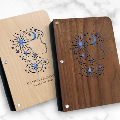 Personalized Wood Journal with Photo Sleeve - Dreams Design