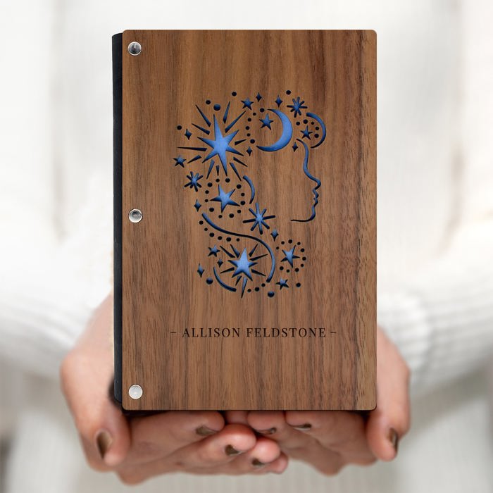 Personalized Wood Journal with Photo Sleeve - Dreams Design