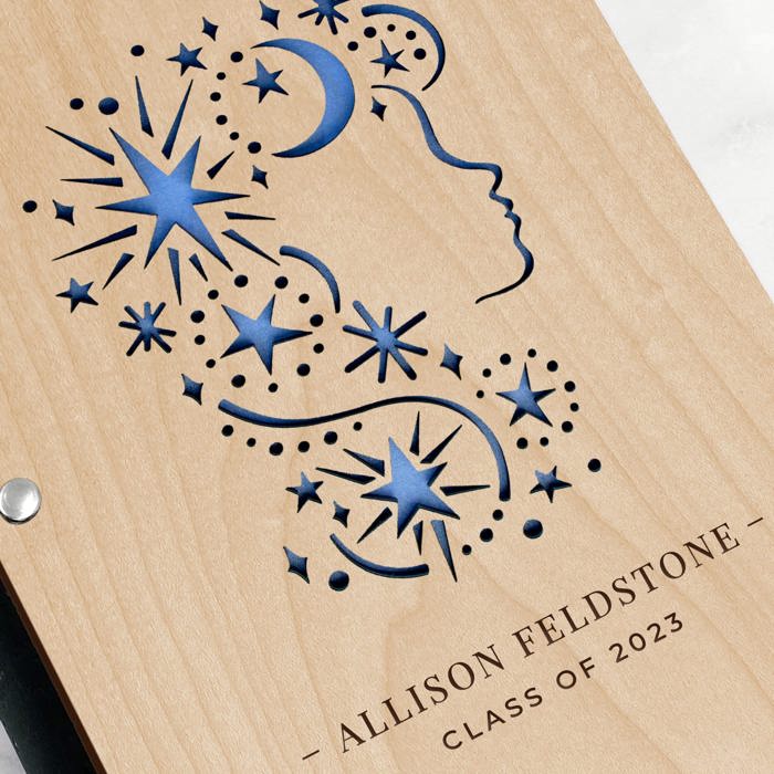 Personalized Wood Journal with Photo Sleeve - Dreams Design