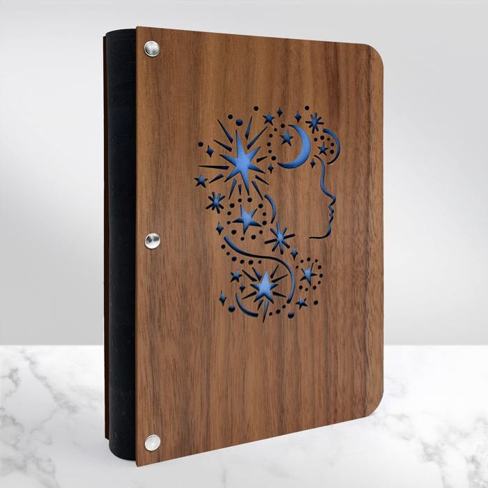 Personalized Wood Journal with Photo Sleeve - Dreams Design
