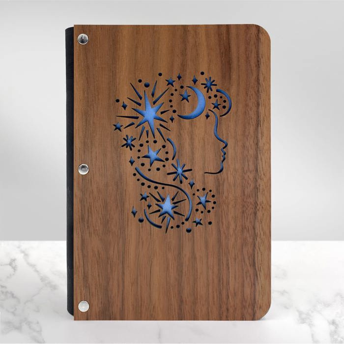 Personalized Wood Journal with Photo Sleeve - Dreams Design