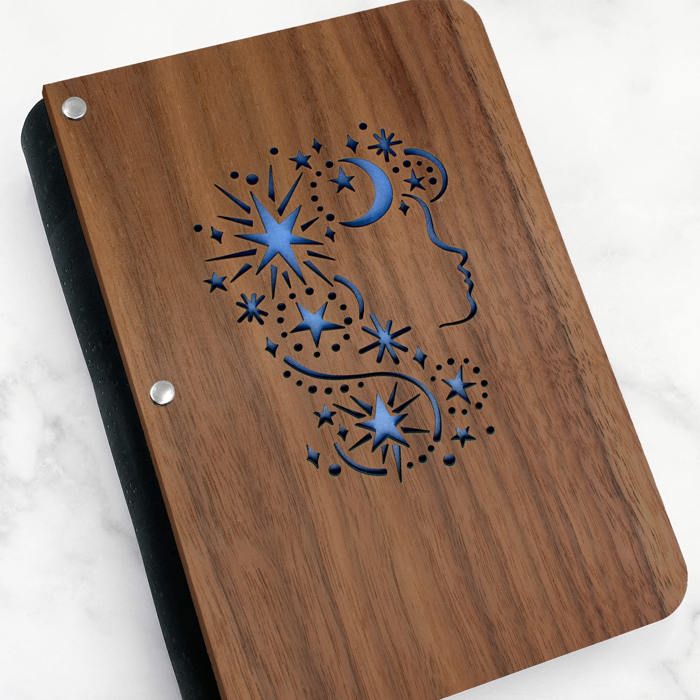 Personalized Wood Journal with Photo Sleeve - Dreams Design