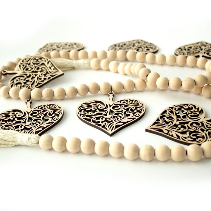 Heart Wood Bead Garland with Interchangeable Seasonal Charms