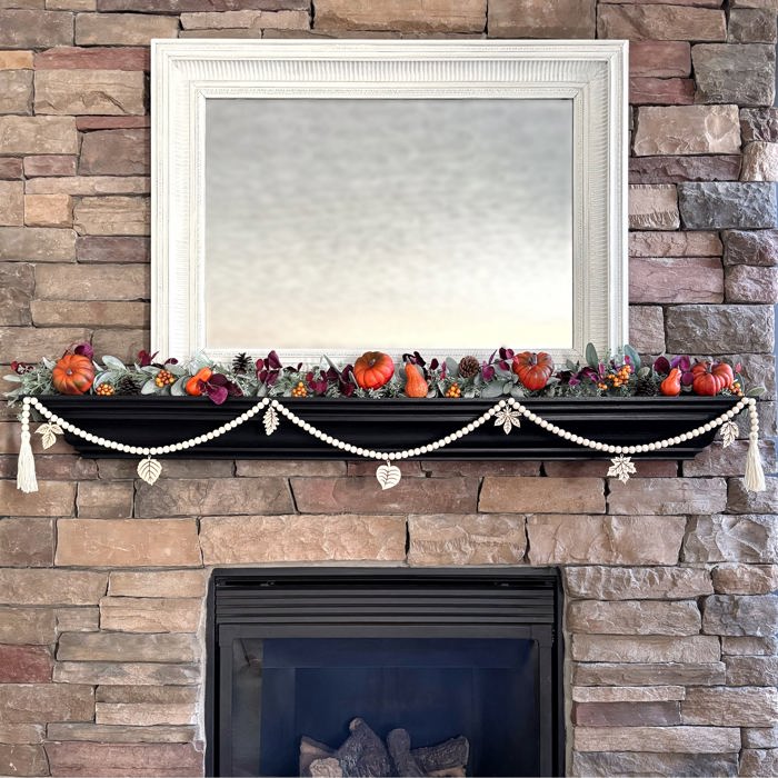 Fall Leaves Wood Bead Garland with Interchangeable Seasonal Charms