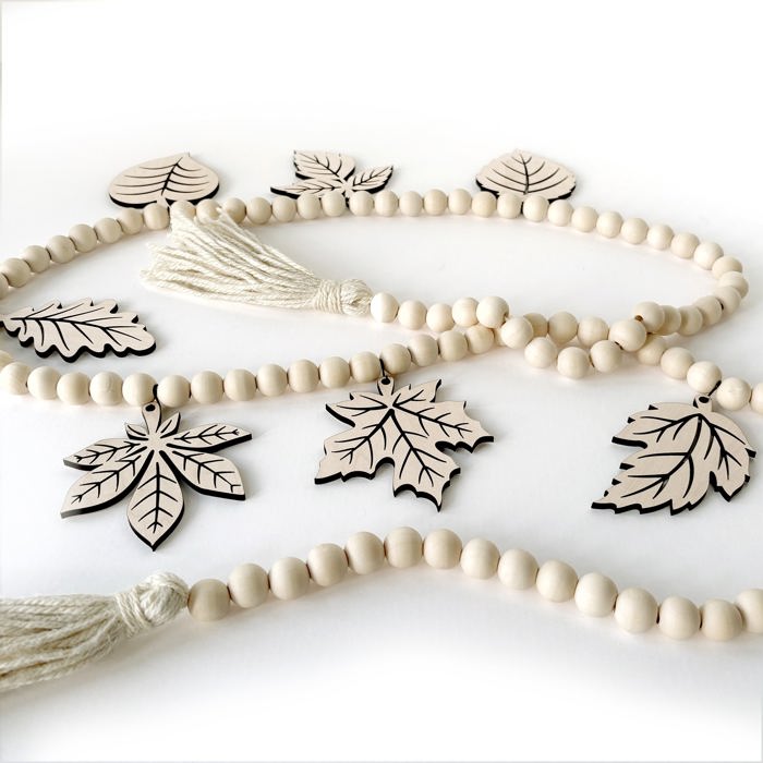 Fall Leaves Wood Bead Garland with Interchangeable Seasonal Charms