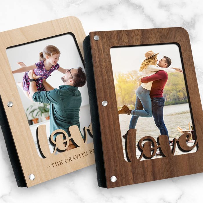 Personalized "Love" Wood Journal with Photo Sleeve