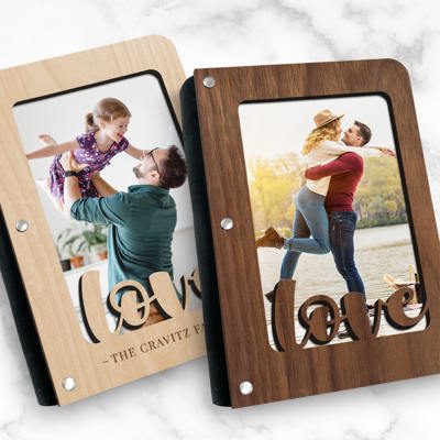 Personalized "Love" Wood Journal with Photo Sleeve