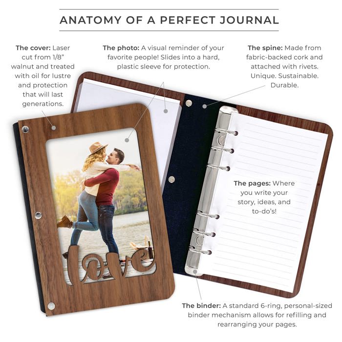Personalized "Love" Wood Journal with Photo Sleeve