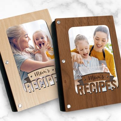 "Mom's Recipes" Wood Recipe Book with Photo Sleeve