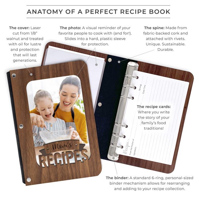 "Mom's Recipes" Wood Recipe Book with Photo Sleeve