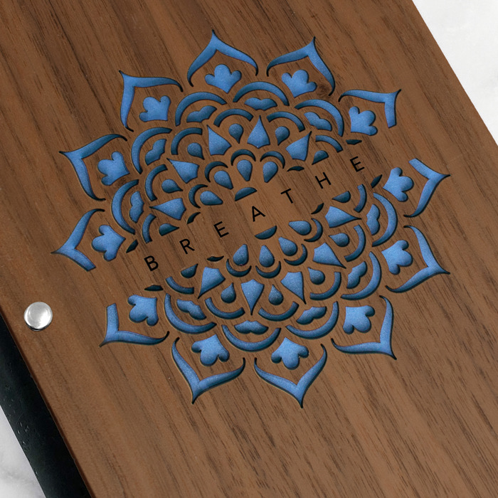 Personalized Wood Journal with Photo Sleeve - Mandala Design
