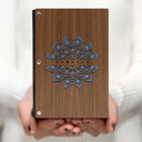 Walnut (Dark Wood) Personalized Personalized Wood Journal with Photo Sleeve - Mandala Design