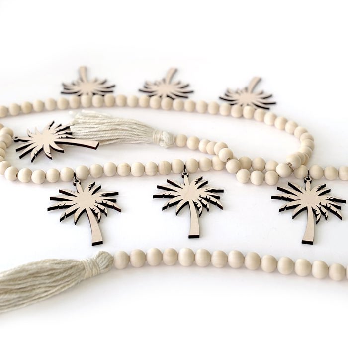 Palm Trees Wood Bead Garland with Interchangeable Seasonal Charms
