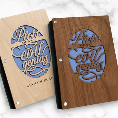 Personalized Wood Journal - "Plots of an Evil Genius"
