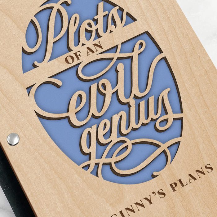 Personalized Wood Journal - "Plots of an Evil Genius"
