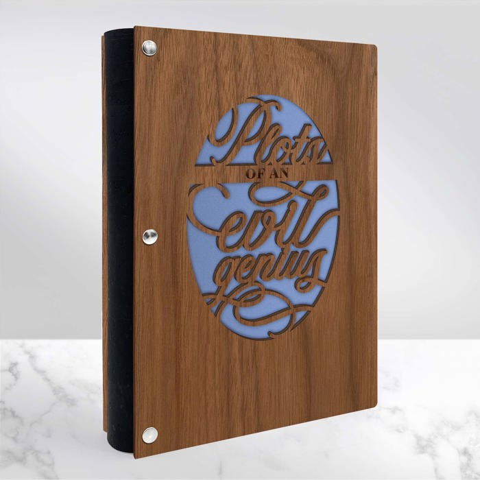 Personalized Wood Journal - "Plots of an Evil Genius"