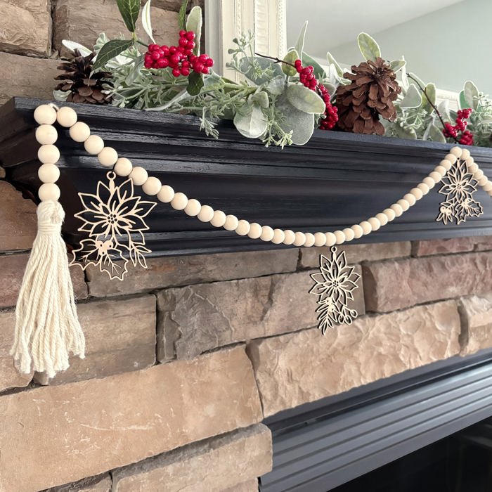 Poinsettia Wood Bead Garland with Interchangeable Seasonal Charms